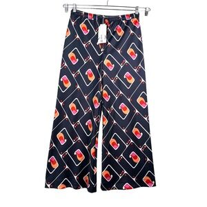 Zara Satin effect Geometric print retro‎ wide leg pants 90s artsy sz L